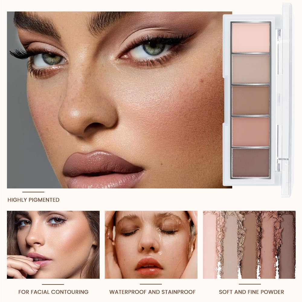5 Colors Matte Eyeshadow Makeup Palette, 5 Natural Nude Brown Light Brown Cool-Toned Eyeshadow, Looks for Brown Eyes Women Finish Long Wearing Waterproof Professional Eye Makeup 02#