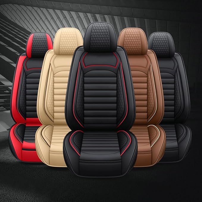 Leather Car Seat Covers for Toyota Corolla 2006-2024,Car Seat Covers Full Set,Seat Covers with Safety,Waterproof Seat Cover Compatible Airbag(5pcs Black Standard)