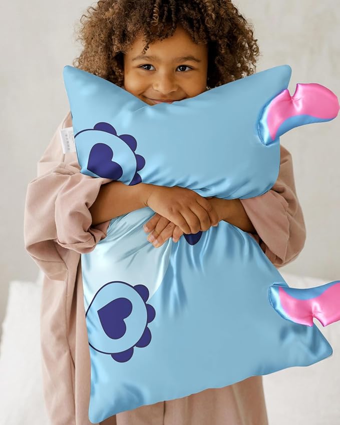 Toddler Pillowcases 13"x18" for Kids - Cute Cartoon Soft Breathable Silk Pillow Cases for Hair and Skin with Hidden Zipper for Girls Fun Kawaii Design for Bedding, Heart Blue