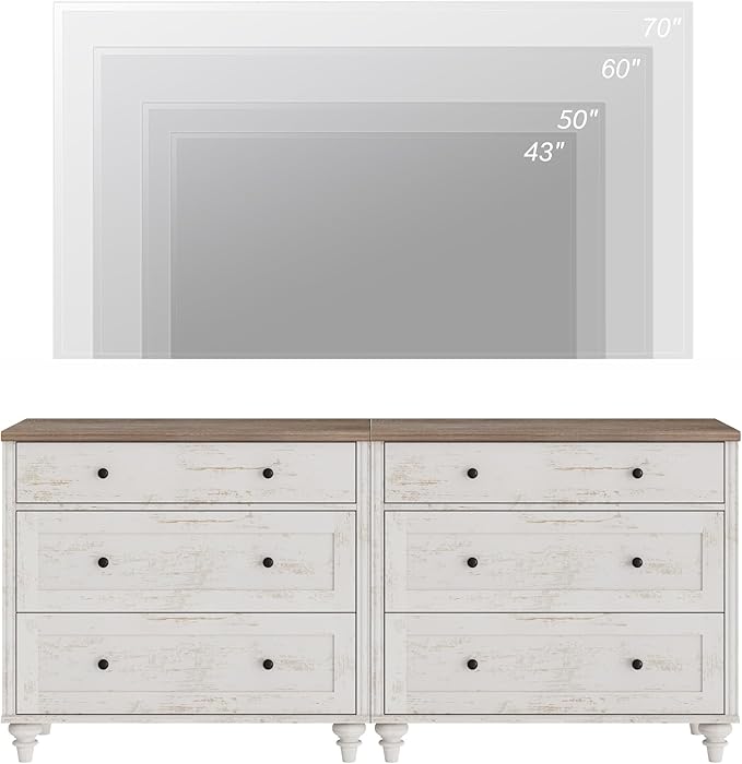 WAMPAT Kids Dresser for Bedroom with 6 Drawers, Baby Dressers with Wide Chest of Drawers, Farmhouse Wooden Closet Storage Organizer, Large Wood Dressers for Living Room, Nursery, Hallway, Rustic White