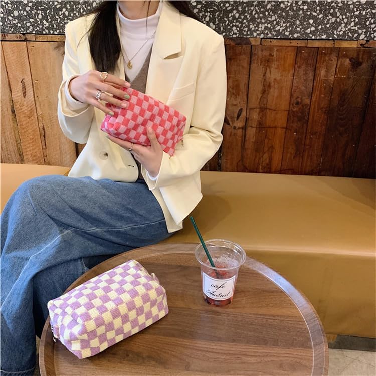 PAZIMIIK Checkered Makeup Bag for Purse Portable Zipper Make Up Pouch Small Cosmetic Case for Travel Accessories (6PCS Colorful)