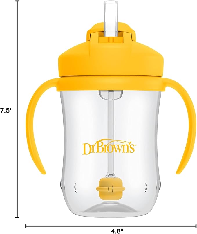 Dr. Brown's Milestones Baby's First Straw Cup, Training Cup with Weighted Straw, 9oz/270mL, Vintage Yellow, BPA Free, 6m+ (Pack of 12)