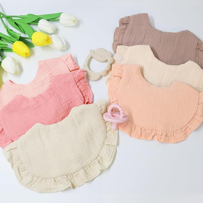 6 Pack Muslin Baby Bibs for Baby Girls, Muslin Bibs Drool Bandana Bibs (Sweet Pink)