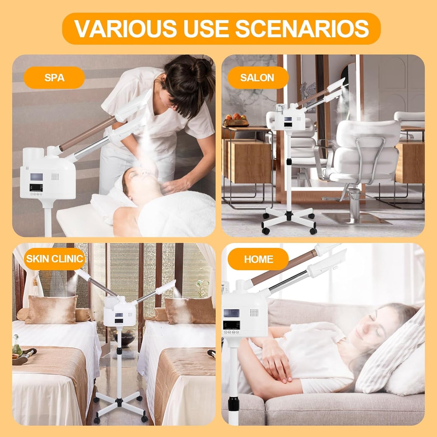 Professional Facial Steamer, 2 in 1 Esthetician Steamer with Hot & Cold Mist and Ozone for Facial Deep Cleaning and Hydration, Facial Steamer on Wheels, Ideal for Spas, Beauty Salons and Home Use