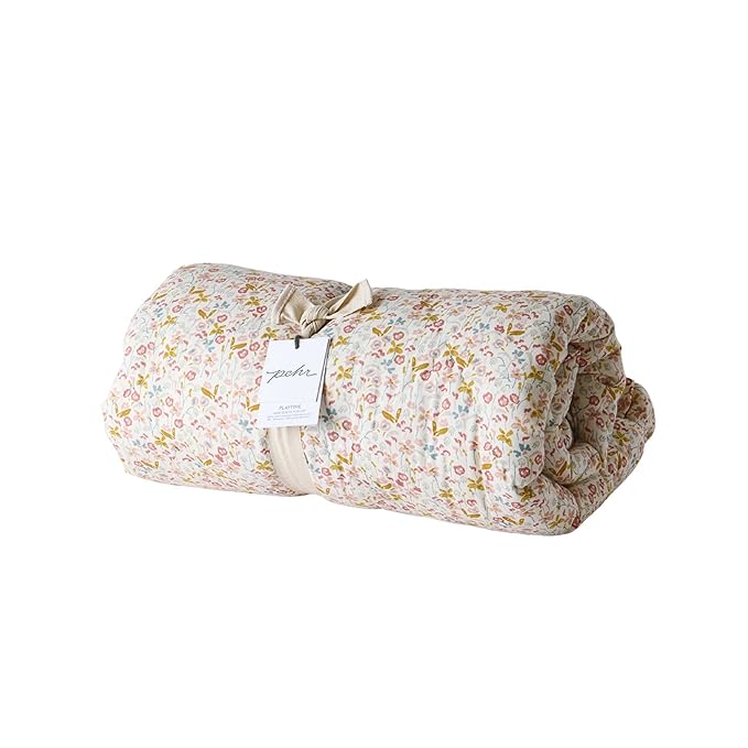 Pehr Baby Play Mat, Floret | Ultra-Soft Quilted 100% Cotton Exterior with Plush Polyester Fiberfill | for Tummy & Playtime | 40β Diameter