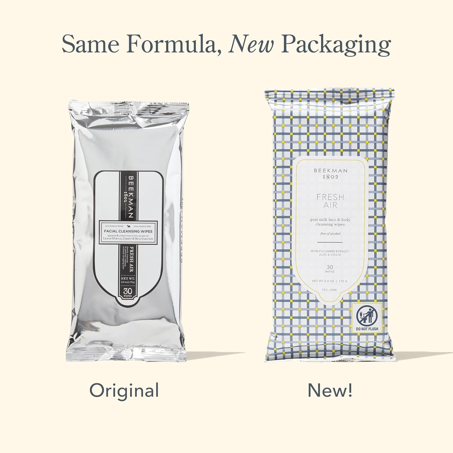 Beekman 1802 Face & Body Wipes, Fresh Air - Scented - 30 Count - Cleanses Dirt & Makeup - With Goat Milk, Aloe & Vitamin E - Alcohol Free, Biodegradable - Good for Sensitive Skin - Cruelty Free