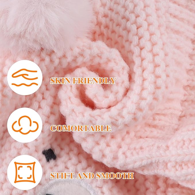 JANGANNSA Cute Bear Baby Beanie Pompom Baby Boys Hat Infant Toddler Winter Knitted Beanies for Girls
