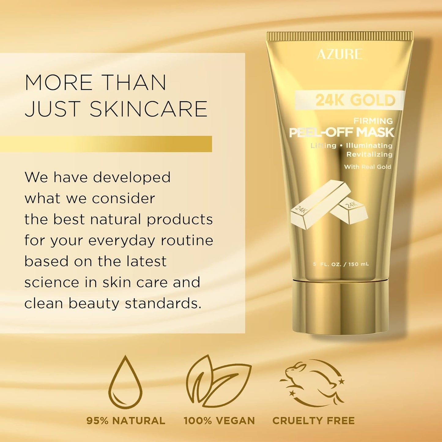 24K Gold Firming Peel Off Face Mask – Removes Blackheads, Dirt & Oils | Firms Lifts & Moisturizes | Reduces Wrinkles, Fine Lines & Acne Scar - 150mL