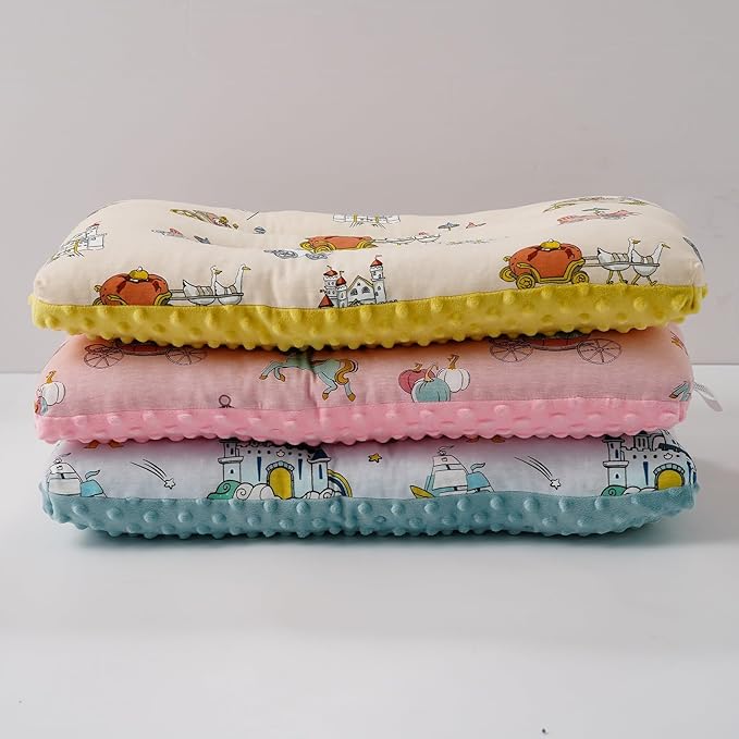Reidio 1Pcs Toddler Pillow Double Sided Breathable Soft Cotton & Minky Dot Fabric Kids Pillow Cute Small Pillow Machine Washable (Rose)