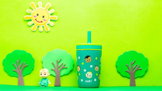 Zak Designs CoComelon Kelso Toddler Cups For Travel or At Home, 12oz Vacuum Insulated Stainless Steel Sippy Cup With Leak-Proof Design is Perfect For Kids (JJ, Cody, Nina)