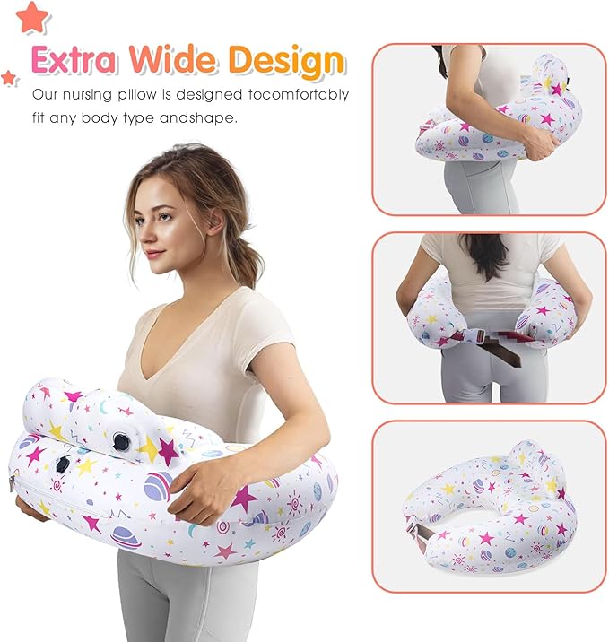 Inflatable Nursing Pillow for Breastfeeding – Travel Baby Feeding Cushion for Mom Support, Adjustable Waist Strap, Removable 100% Cotton Cover – Portable Newborn Essentials