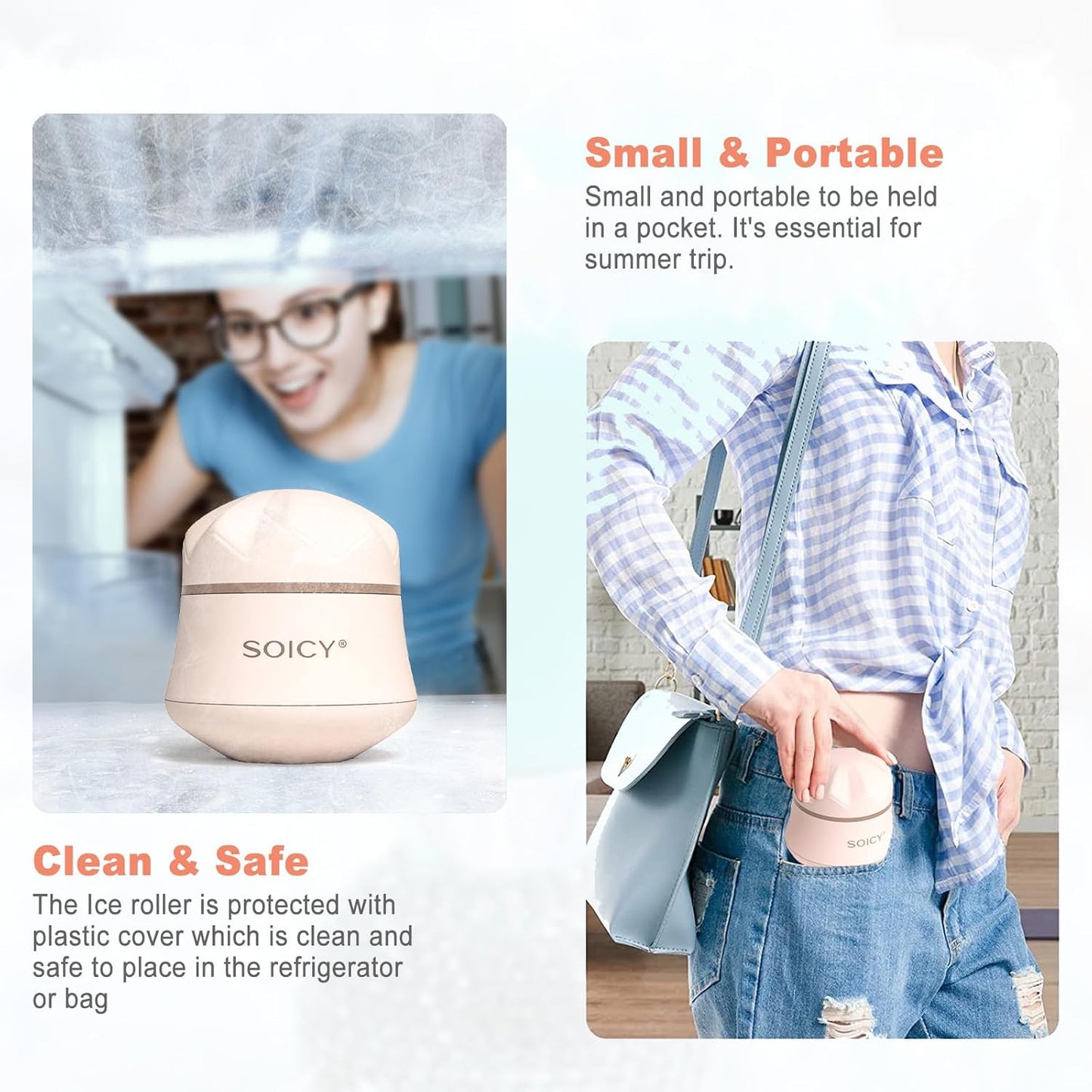 Leeshine Ice Roller Ball for Face and Eyes - Facial Skin Care Tools with a Large Roller and Carry Case Self Care Gift.Men Women (S50-Pink)