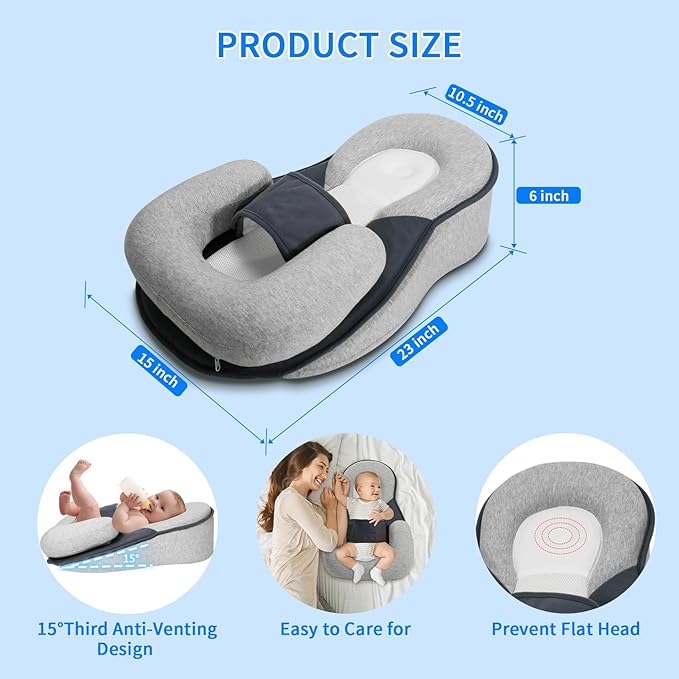 2025 Upgraded Removable Rest Nest Baby Bed Acid Reflux with Strap,Keesley Rest Nest Baby Pillow for Comfortable & Feeding Support