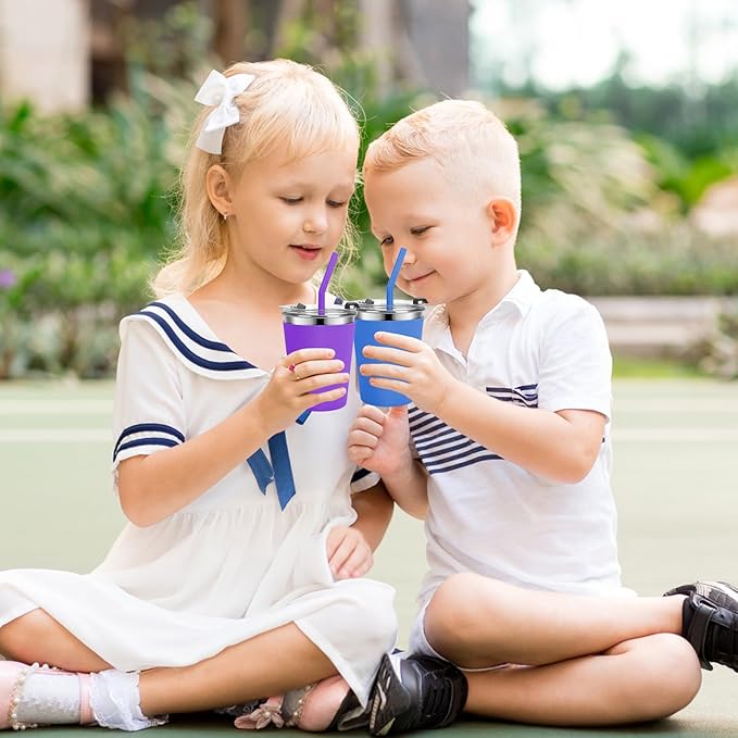 Kids Cups with Straws and Lids, 5 Pack 12oz Spill Proof Toddlers Straw Cup with Lid, Stainless Steel Kids Cups with Lids for School, Outdoor, Multicolor