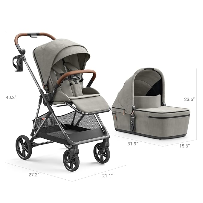 MAMAZING Air Lux Baby Stroller with Bassinet & Infant Car Seat Adapter, Lightweight Compact Carbon Fiber Frame, One-Hand Fold, Reversible Seat, Space-Saving Storage
