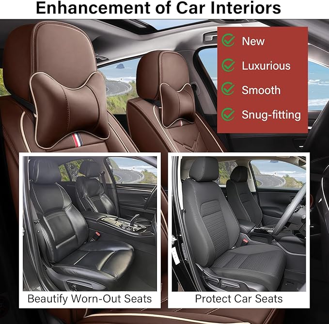 Leather Car Seat Covers Fit for LR Range Rover Evoque 2019-2025, 5 Seater Waterproof and Wear-Resistant Seat Cover Interior Accessories(Full Set with Pillow,Coffee)