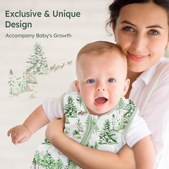 Baby Sleep Sack 12-18 Months 100% Cotton Lightweight 0.5 TOG Wearable Blanket Baby Sleep Bag with 2-Way Zipper for Infant Toddler Green Pine Tree