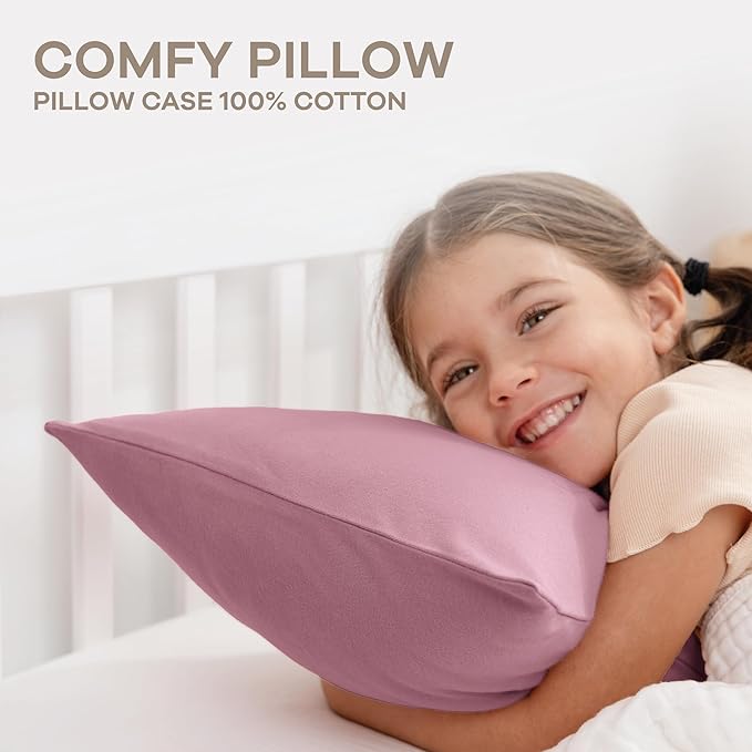 Comfy Cubs Toddler Pillow with Cotton Pillowcase, 13 x 18 in - Travel and Sleep Support for Kids - Lightweight, Breathable Microfiber Fill - Soft and Cozy Small Pillow for Toddlers - Mauve