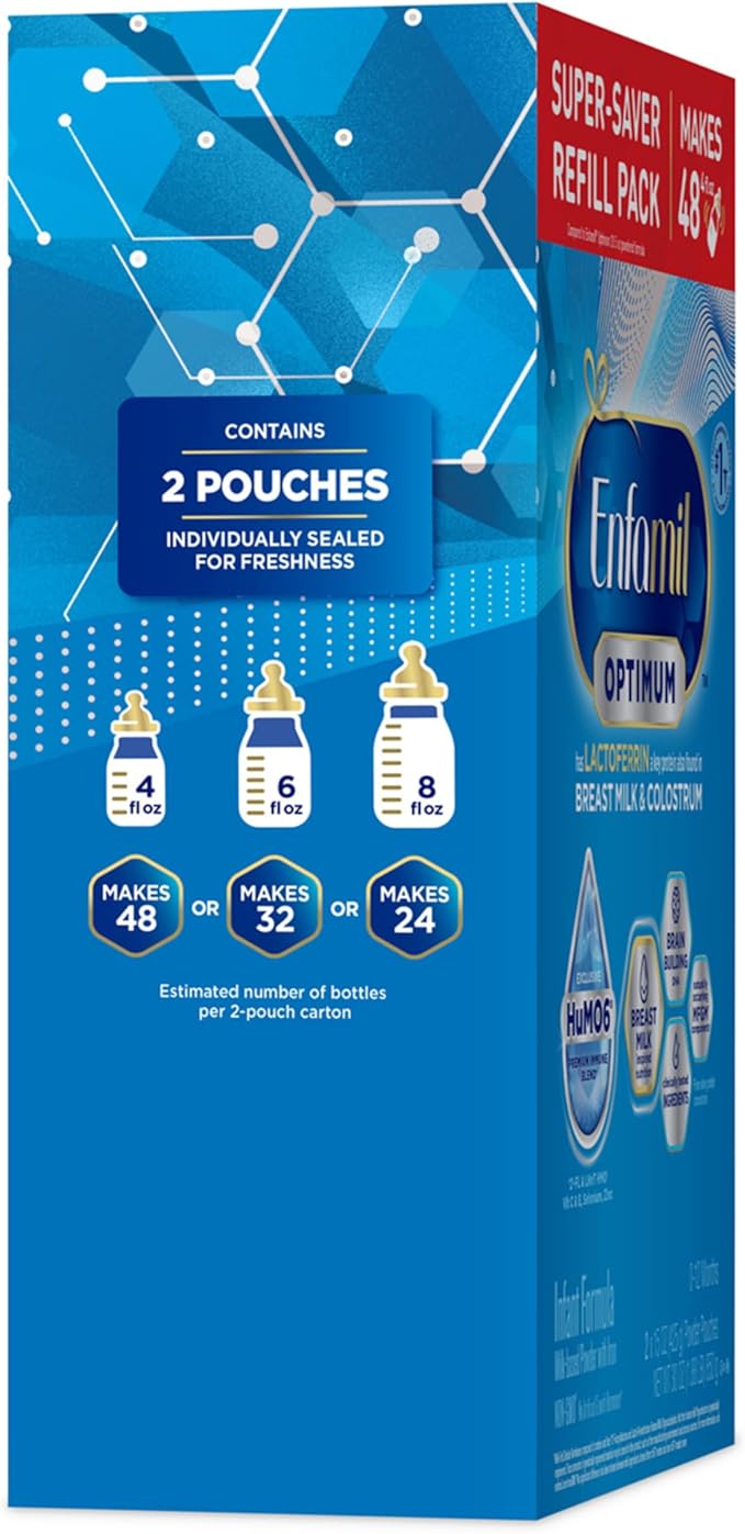 Enfamil Optimum (Enspire), Our Closest Formula to Breast Milk, Immune-Supporting Lactoferrin and Brain-Supporting DHA Baby Formula, Powder 30 Oz Refill, Pack of 4