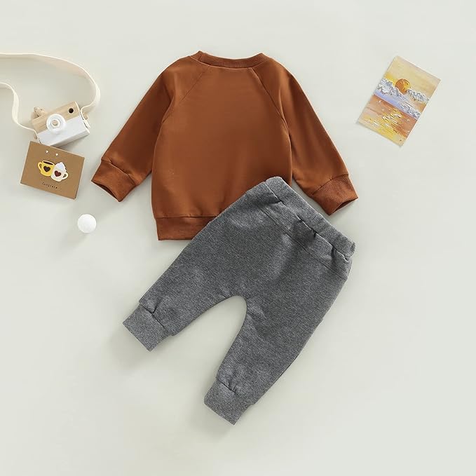 Toddler Baby Boy Clothes Solid Color Long Sleeve Crewneck Sweatshirt Top Casual Pants Set 2Pcs Fall Winter Outfits