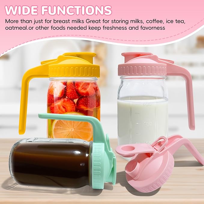 2 PACK Breast Milk Pitcher 32OZ Glass Breastmilk Pitcher with Lids Leak-proof Wide-mouth Storage Jars for Breastmilk, Resistant to Heat or Cold, Freezer-safe (Green)
