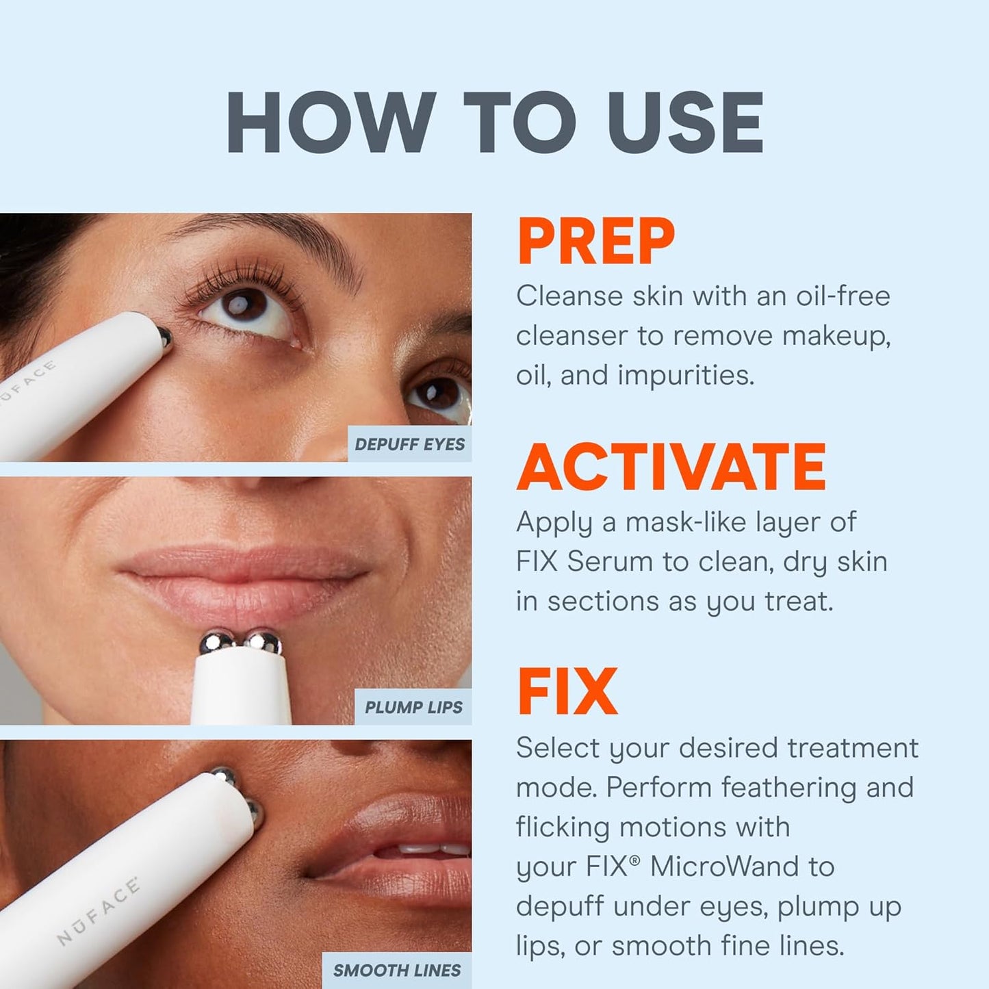 NuFACE FIX MicroWand Microcurrent Facial Device, FDA Cleared - Eyes, Lips & Lines Treatment with Serum Activator - Lip Plumper, Eye Depuffing Wand, Wrinkle & Smile Line Reducer, 3 On-the-Go Modes