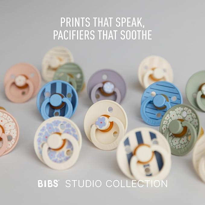 BIBS Pacifiers - Studio 2 Pack | Round Nipple Baby Pacifier | BPA Free Natural Rubber Latex Soother | Made in Denmark | Size 6+ Months | Jasmine Sage