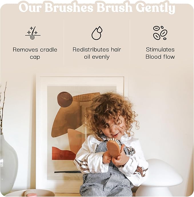 Ullabelle 4 Piece Wooden Baby Hair Brush and Comb Set for Newborns & Toddlers in Chic Gift Box - Ultra Soft Natural Goat Hair and Wood Baby Brush Set Prevents Cradle Cap - Perfect Registry Gift (Pink)