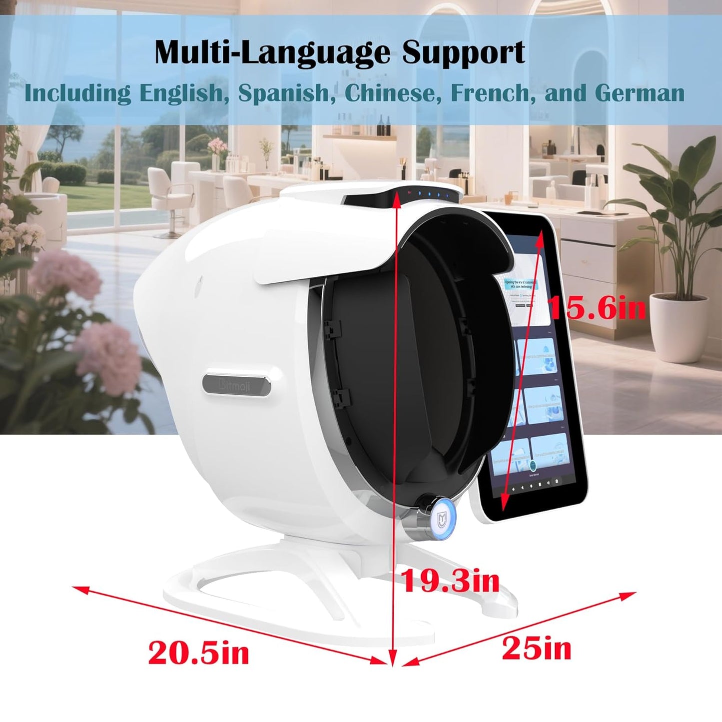 Facial Skin Analysis Machine Professional - 15.6" Scanner for Pores, Acne, Hydration; Customizable Reports; For Estheticians & Spas; 8-Spectrum Imaging; Multi-Language