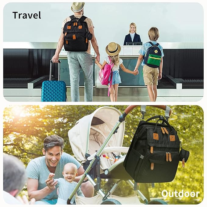 KABAQOO Diaper Bag Backpack with Detachable Changing Station, Large Capacity Baby Diaper Bags for Boys & Girls, Baby Registry Search Stuff & Shower Gifts, Newborn Essentials Must Haves, Black-2s