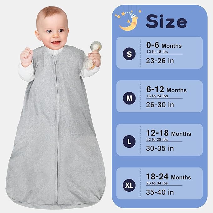 Baby Sleep Sack 12-18 Months Baby Wearable Blanket 100% Rayon Cotton 2-Way Zipper Toddler Sleeping Sack,Comfy Soft Lightweight TOG 0.3(grey)