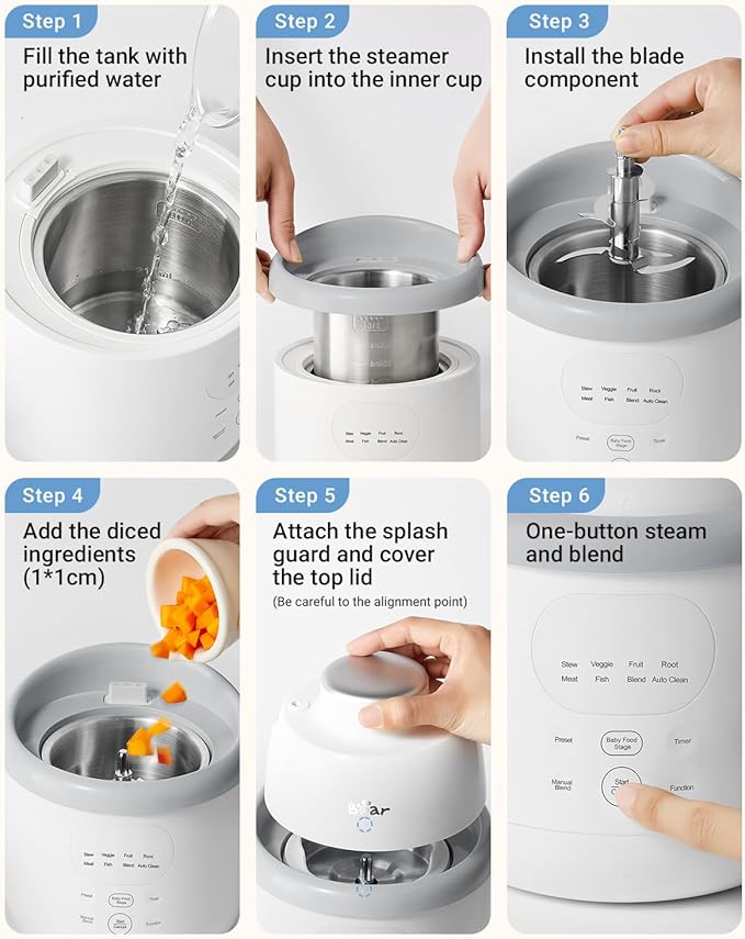 Bear NutriEase AllStage Stainless Steel Baby Food Maker Steamer and Blender, OneStep Baby Food Processor Puree Maker Grinder Mills, Auto Cooking&Grinding for Healthy Homemade Baby Food, BPA-Free