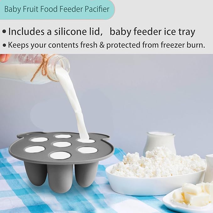 Silicone Baby Food Freezer Tray with Teething Popsicle Molds - Baby Fruit Feeder and Breastmilk Teether Combo