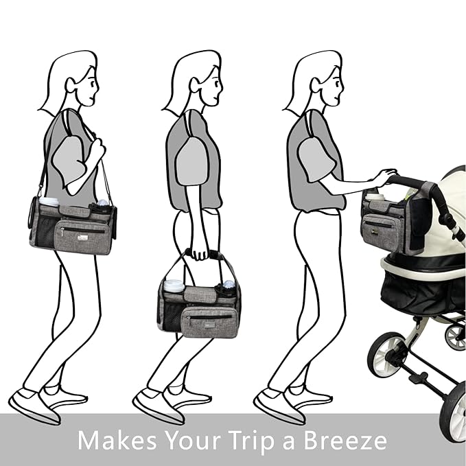 TOPDesign Universal Baby Stroller Organizer, Stroller Caddy with Heightened Insulated Cup Holders & Non-Slip Secure Hooks Accessories, Fits Most Strollers, Machine Washable (Zoo)