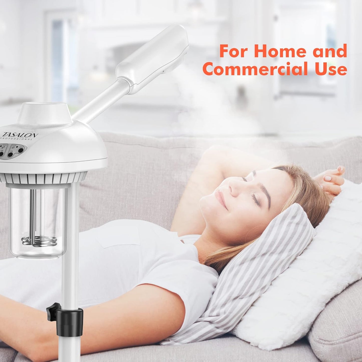 TASALON Professional Facial Steamer on Wheels, Hot Ozone Face Steamer for Facial, Esthetician Steamer for Salon Beauty and Spa, Mist Face Steamer for Facial Deep Cleaning Skin Care Equipment- White