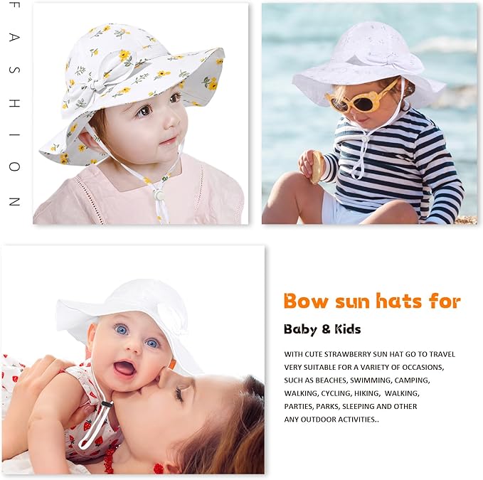 Baby Girl Sun Hat with UPF 50+ Outdoor Adjustable Beach Hat with Wide Brim Bucket Hats
