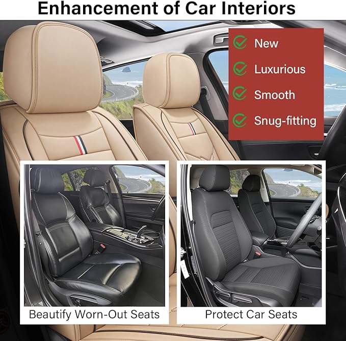 Leather Car Seat Covers Fit for LR Defender 2020-2025, 5 Seater Waterproof and Wear-Resistant Seat Cover Interior Accessories(Full Set,Beige)