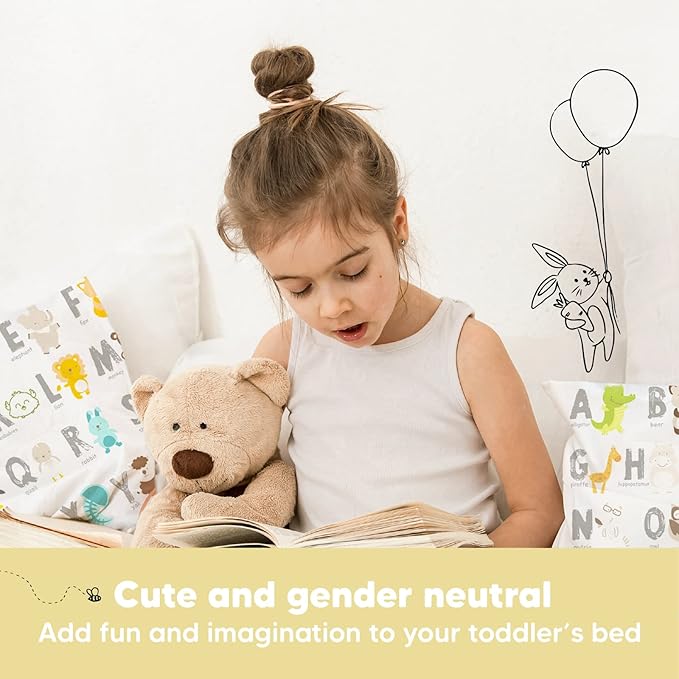 Toddler Pillow with Pillowcase - 13x18 My Little Dreamy Kids Travel Bed Pillows for Sleeping, Organic Cotton Small Pillowcase, Soft & Breathable, Machine Washable, Toddlers 2-5 Years Old (KeaABC)