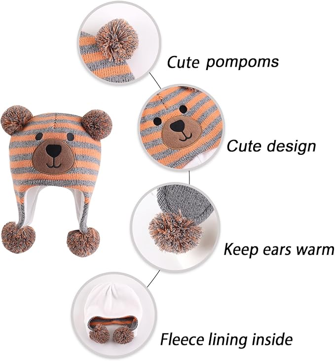 LANGZHEN Toddler Kids Infant Winter Hat,Earflap Knit Warm Cap Fleece Lined Beanie for Baby Boys Girls