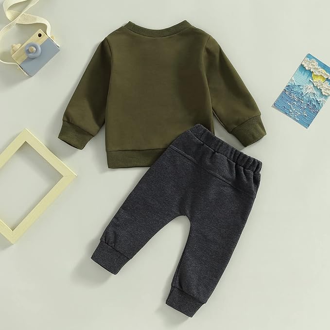 Toddler Baby Boy Clothes Solid Color Long Sleeve Crewneck Sweatshirt Top Casual Pants Set 2Pcs Fall Winter Outfits