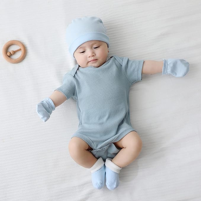 Baby Hat and Mittens Set Newborn Baby Hats Caps for Baby Boys Girls 0-6 Months 100% Cotton