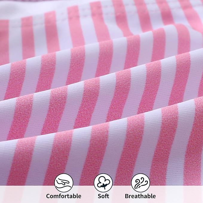 Toddler Swimsuit Girl Color Block Stripe Swimwear Baby Girl Summer Beach Bathing Suits Bikini Set with Ruffled Edges
