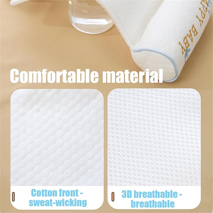 Kariney Baby Pillow, Compariston All-Season Breathable Pillow for Baby Development, Organic Cotton Adjustable Infant Head Cushion (Blue,Cute)