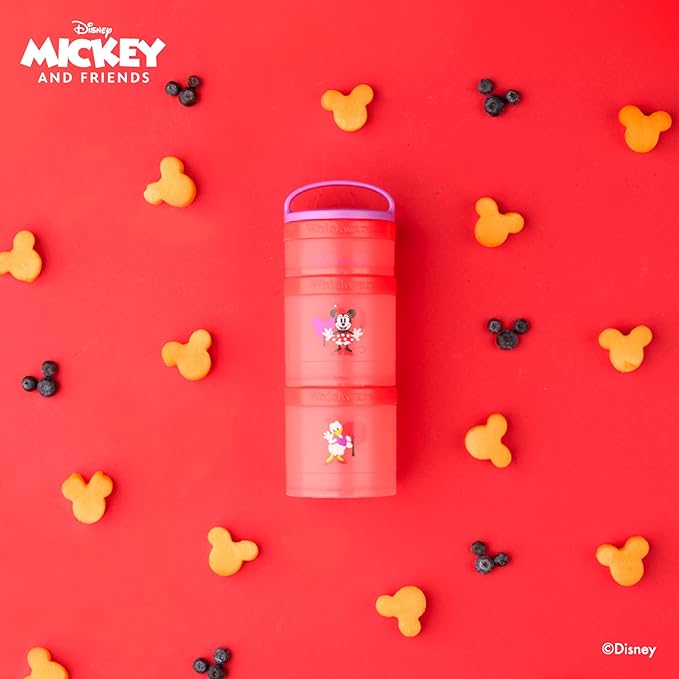 Whiskware Disney Stackable Snack Containers for Kids and Toddlers, 3 Stackable Snack Cups for School and Travel, Minnie and Daisy