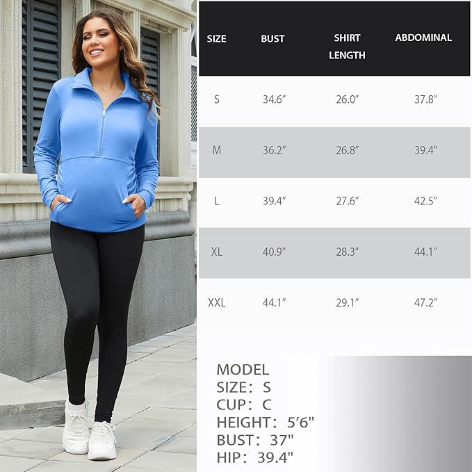 GINKANA Maternity Women's Long Sleeve Shirt Half Zipper Lapel Lightweight Casual Maternity Pullover with Pockets