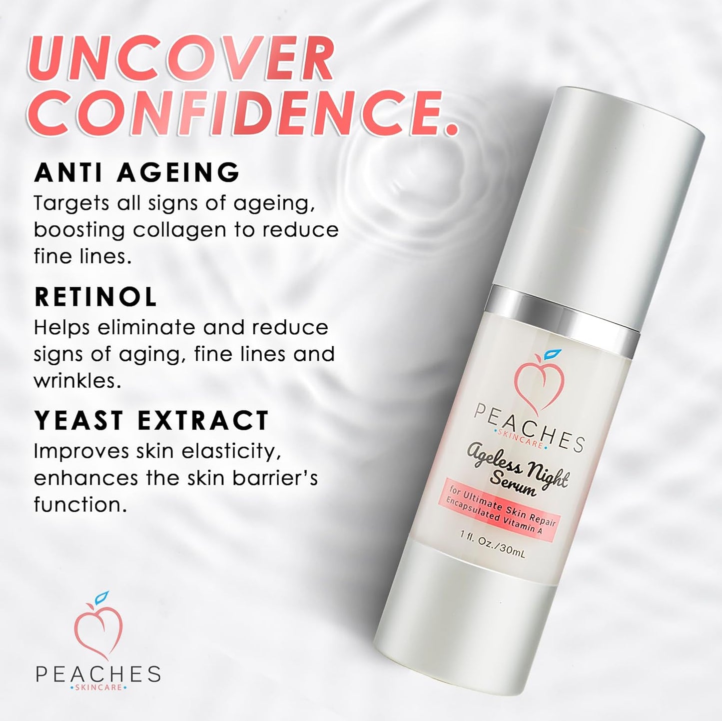 Retinol Serum for Face – Vitamin A Concentrate to Support Radiant, Even-Looking Skin – Plant-Based Facial Formula – Ageless Night Serum (1 oz)