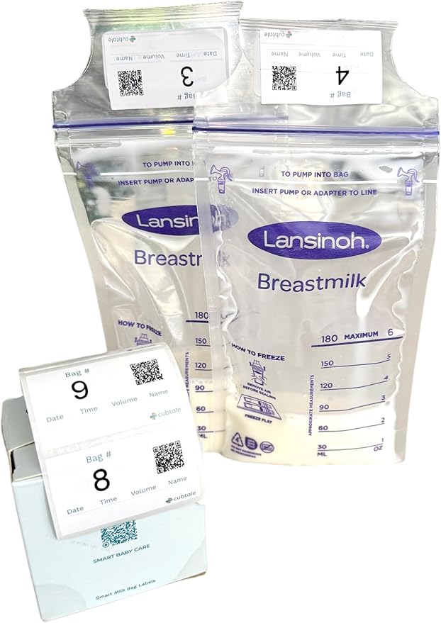 Cubtale Smart Milk Bag Labels – Breast Milk Expiration, Inventory & Storage Tracking with QR Code – Caregiver Access to Breastfeeding Details – 500 Consecutively Numbered Self-Adhesive Labels