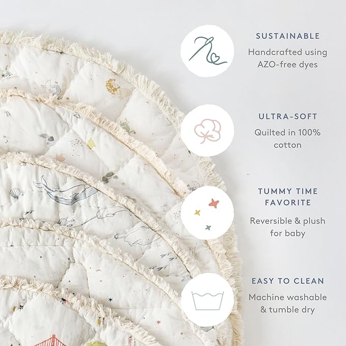 Pehr Baby Play Mat, Life Aquatic | Ultra-Soft Quilted 100% Cotton Exterior with Plush Polyester Fiberfill | 40β Diameter