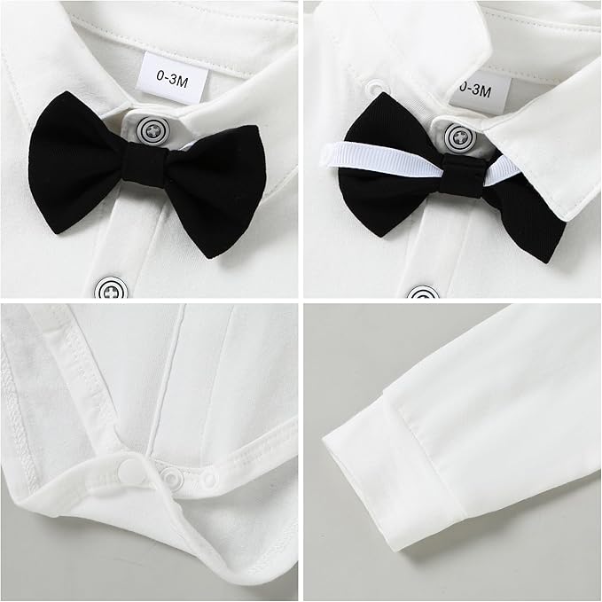 DISAUR Baby Boy Clothes Toddler Boy Outfits 4PCS Gentleman Dress Romper/Vest/Pants/Bow Tie Cotton Suit Sets