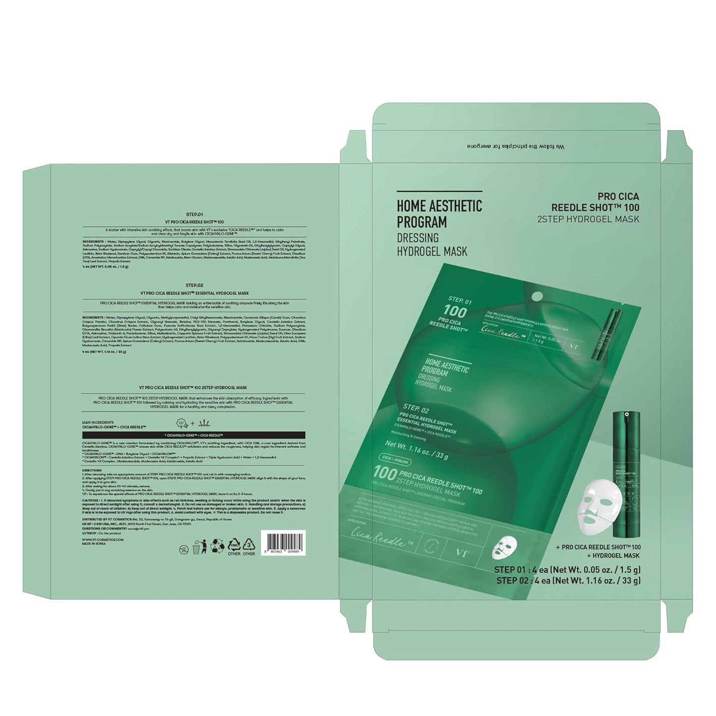 VT COSMETICS Pro Cica Reedle Shot 100 2-Step Hydrogel Mask(34.5gx4ea), Intensive Calming, Exosome Centella Asiatica, Blemish Relief, Overnight Melting Mask, Korean Facial Mask